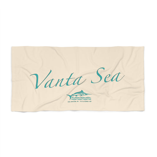 Vanta Sea Beach Towel – Coastal Script Design with Custom Logo