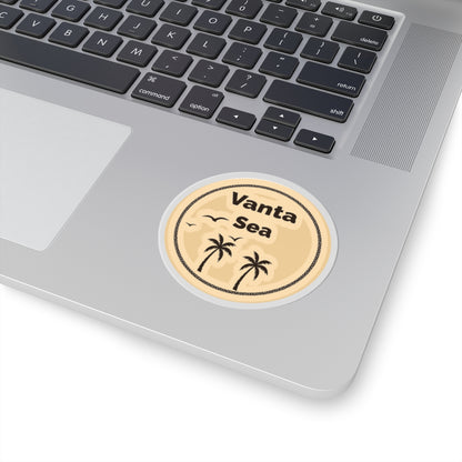 Vanta Sea Retro Palm Circle Sticker — Beachy Kiss-Cut Vinyl Decal