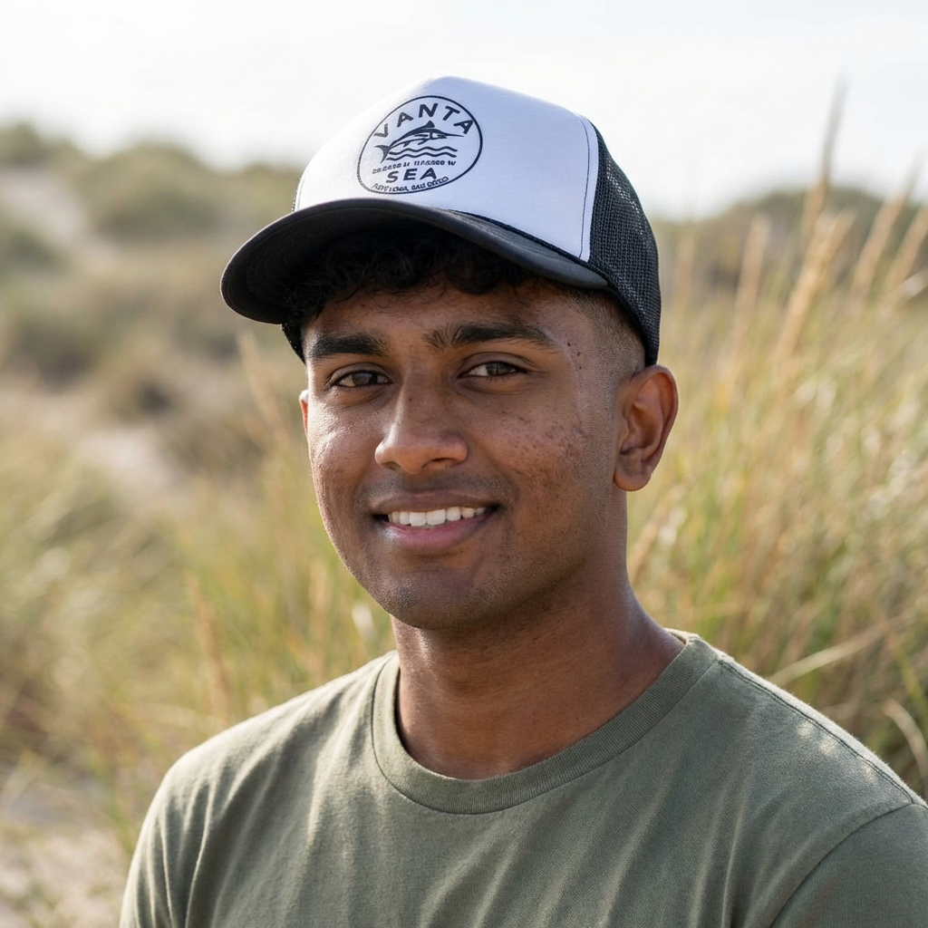 Vanta Sea Trucker Hat — Vintage Surf Logo Mesh Cap for Beach & Boating