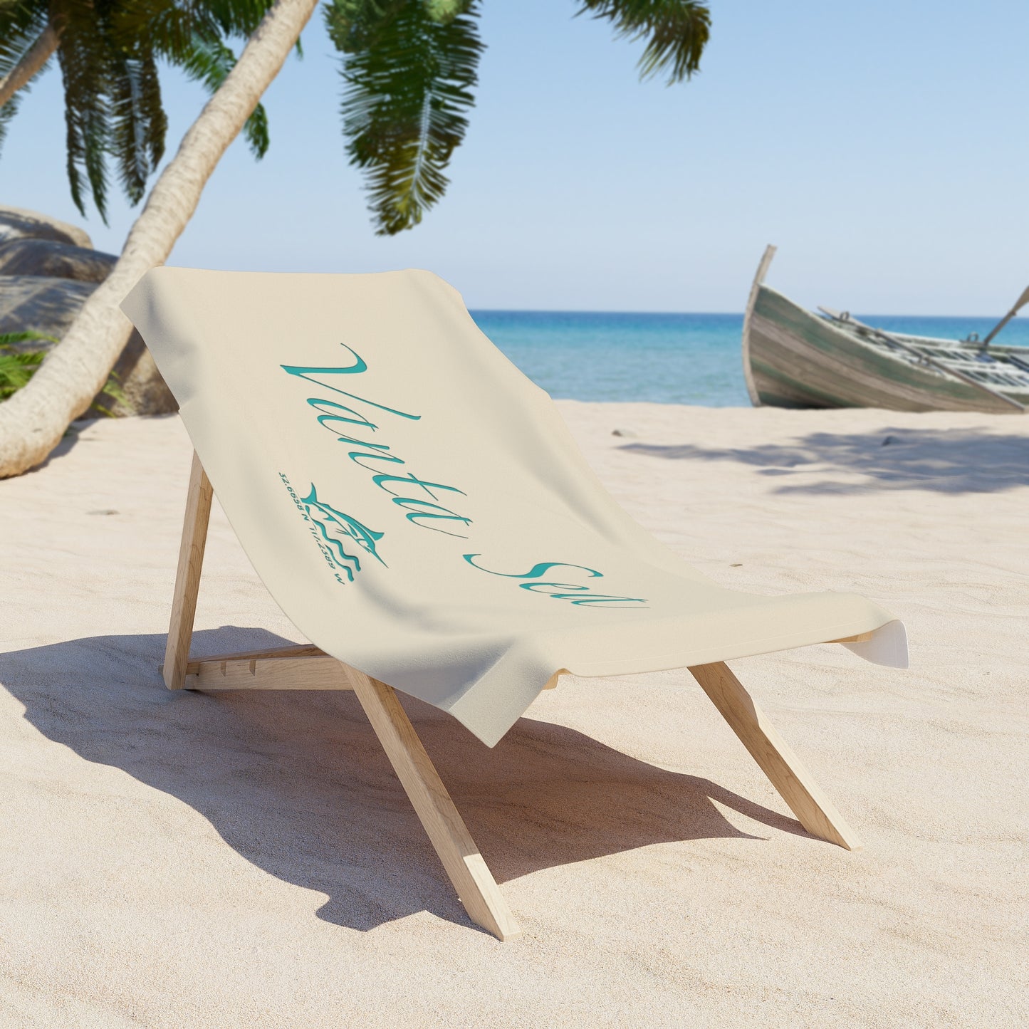 Vanta Sea Beach Towel – Coastal Script Design with Custom Logo