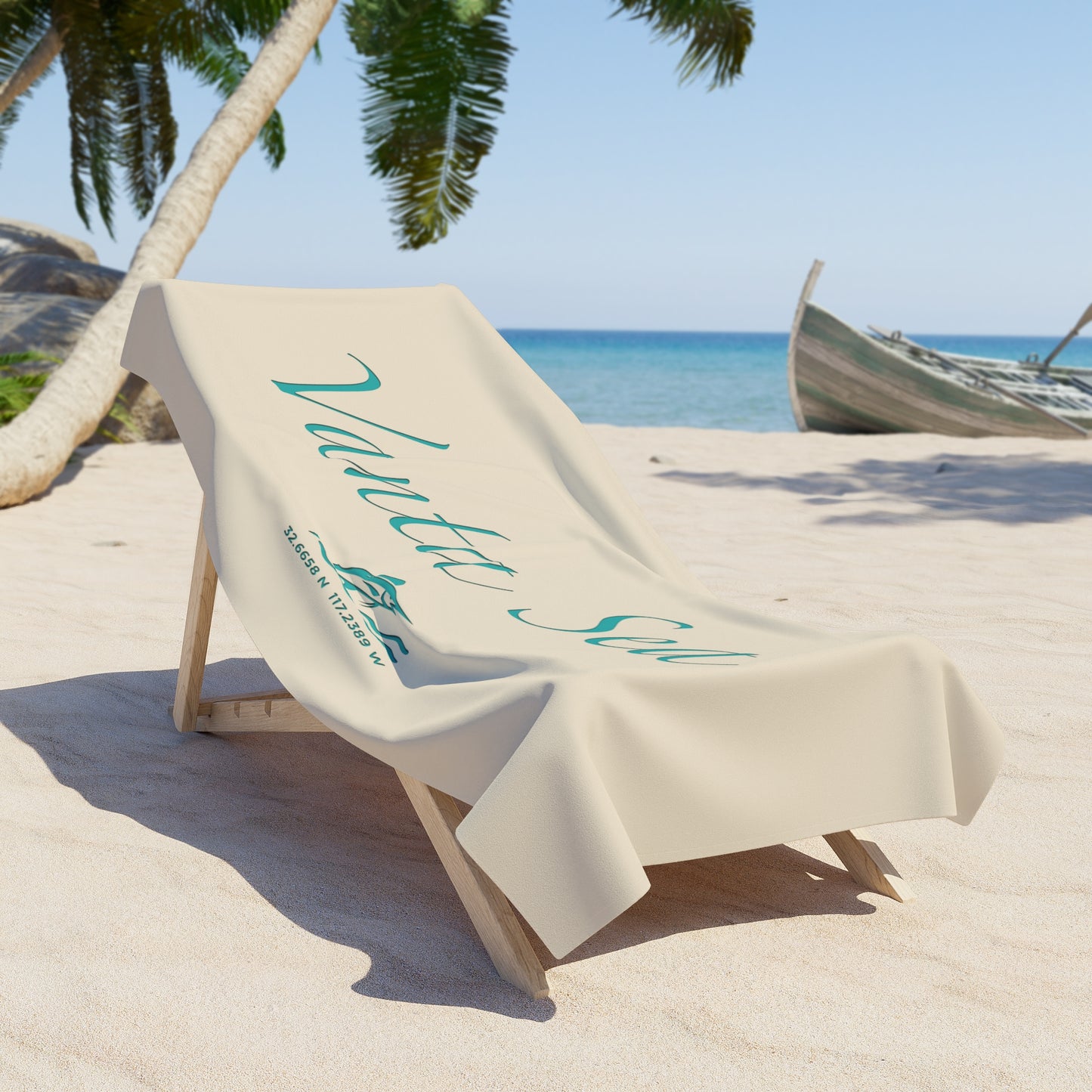 Vanta Sea Beach Towel – Coastal Script Design with Custom Logo