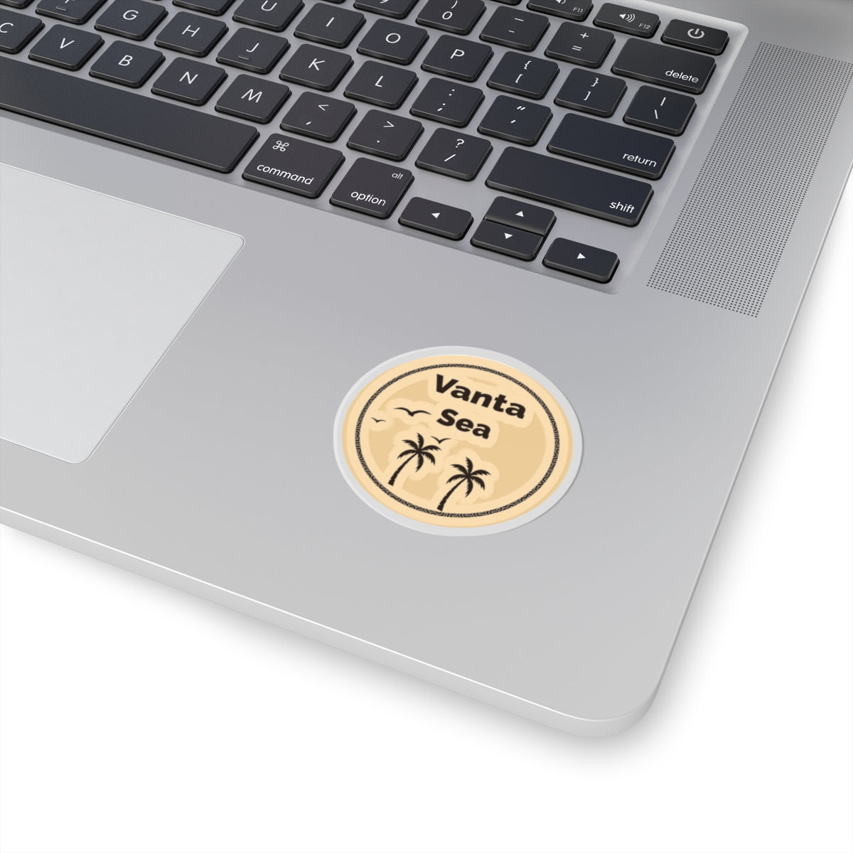 Vanta Sea Retro Palm Circle Sticker — Beachy Kiss-Cut Vinyl Decal