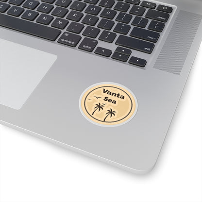 Vanta Sea Retro Palm Circle Sticker — Beachy Kiss-Cut Vinyl Decal