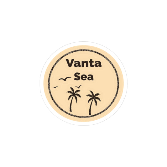 Vanta Sea Retro Palm Circle Sticker — Beachy Kiss-Cut Vinyl Decal