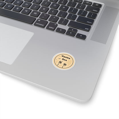 Vanta Sea Retro Palm Circle Sticker — Beachy Kiss-Cut Vinyl Decal